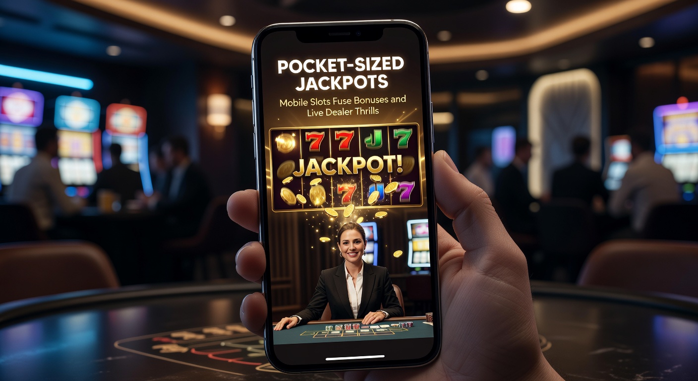 Smartphone mit leuchtenden Slot-Maschinen und Live-Dealer-Elementen, das die Fusion von Mobilität und Casino-Thrills zeigt
